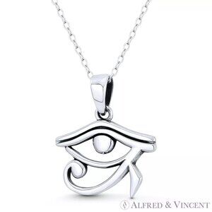 Eye of Horus Egyptian Luck Charm Pendant in Oxidized .925 Sterling Silver